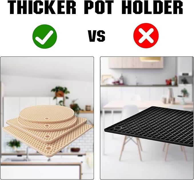 Joyhalo Trivets for Hot Dishes - Hot Pads for Kitchen, Silicone Pot Holders for Hot Pots and Pans, Silicone Mats for Kitchen Countertops, Table, Flexible Easy to Wash and Dry, Khaki