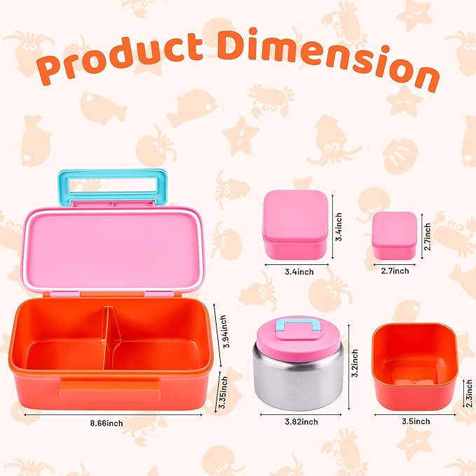 Lunch Box for Kids With 8oz Soup Thermo, Leak-proof Lunch Container with 2 Compartments, Thermo Food Jar Food Containers for Back to School Girls Boys (Pink)