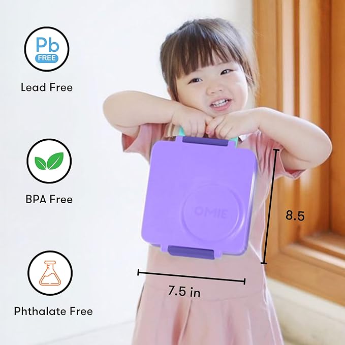 OmieBox Bento Box for Kids - Insulated Bento Lunch Box with Leak Proof Vacuum Insulated Food Jar - 3 Compartments, Two Temperature Zones (Purple Plum)
