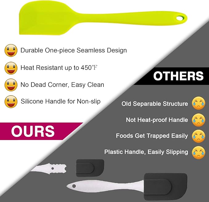 Silicone Spatula Set of 7, P&P CHEF Heat-Resistant Rubber Spatulas Kitchen Utensils Set for Non-stick Cooking Baking Mixing, Seamless & Flexible Design, Dishwasher Safe, Multicolor