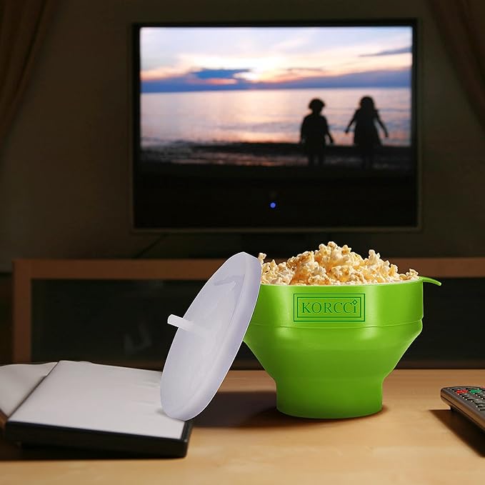 The Original Korcci Microwaveable Silicone Popcorn Popper, BPA Free Microwave Popcorn Popper, Collapsible Microwave Popcorn Maker Bowl, Dishwasher Safe - Green