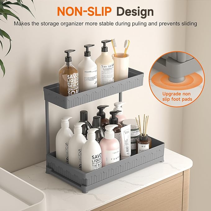 3 Pack Multi-Purpose Under Sink Organizers and Storage (Grey, 12.85 inches)