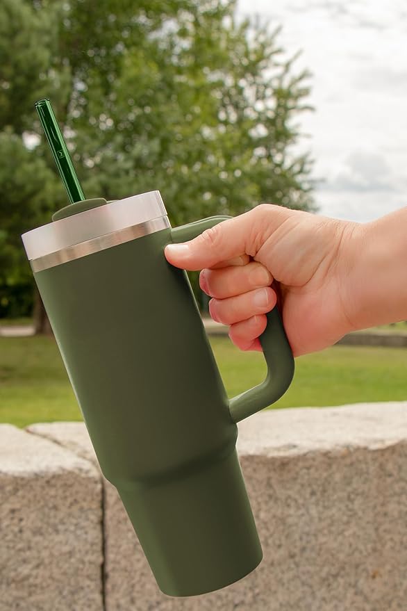 HALM Stanley Quencher Tumbler Glass Straws Green Reusable Replacement Straws for Tumbler with Handle Stainless Steel Drinking Cup Accessory BPA-Free & Dishwasher Safe