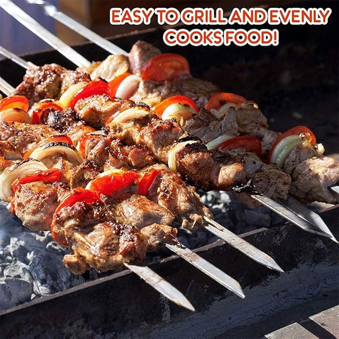 18PCS Kabob Skewers Flat Metal BBQ Barbecue Skewer 16" Long Stainless Steel Shish Kebob Sticks Wide Reusable Grilling Skewers Set for Meat Shrimp Chicken Vegetable, 18 Pack