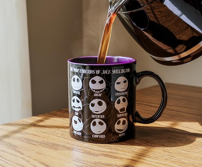 Silver Buffalo Disney Tim Burton's Nightmare Before Christmas Jack Skellington Emotions Ceramic Mug, 20 Ounces