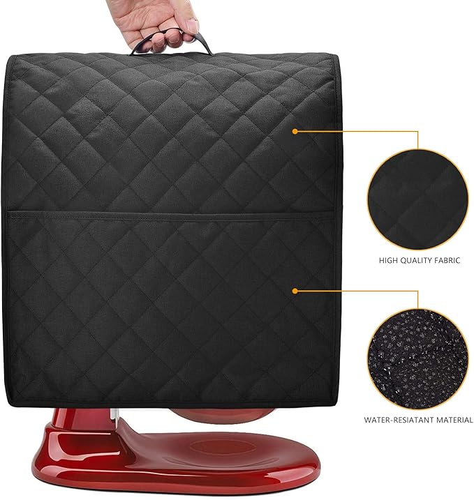 Stand Mixer Dust Cover with 3 Pockets Compatible with KitchenAid Tilt Head, Easy Cleaning，Can Ironable (Black, Fits for 4.5-Quart and All 5-Quart)