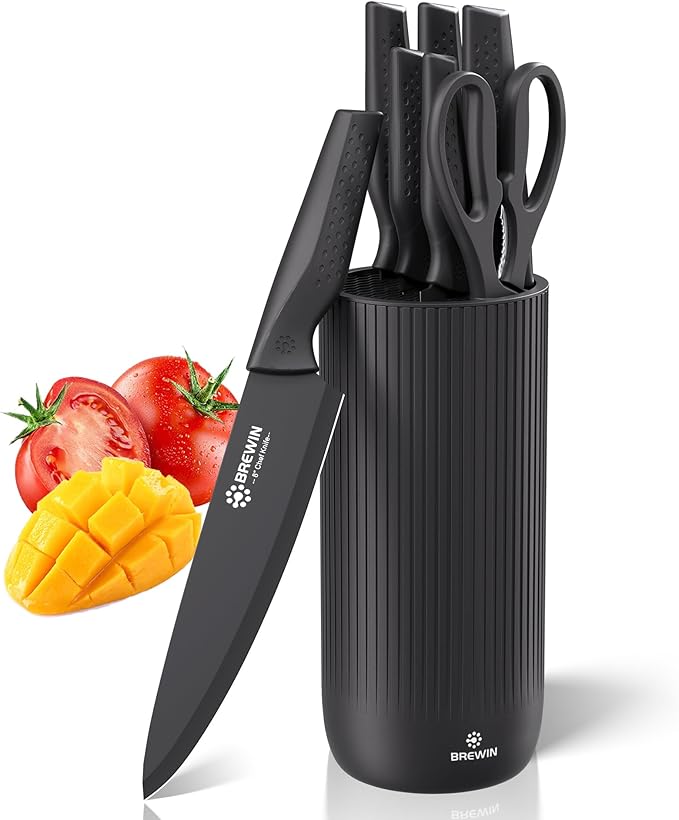 Knife Set, Brewin Kitchen Knife Set, Knives Set for Kitchen, Universal Knife Block, Utility Knife Block Set, New Home Essentials, Apartment Essentials, Dishwasher Safe