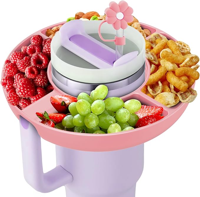 Snack Bowl for Stanley Cup 30 oz with Handle-Perfectly Compatible with Stanley Quencher H2.0 Tumbler 30 oz with Handle, Reusable Silicone Snack Tray, Stanley cup accessories-christmas gifts (Pink ）