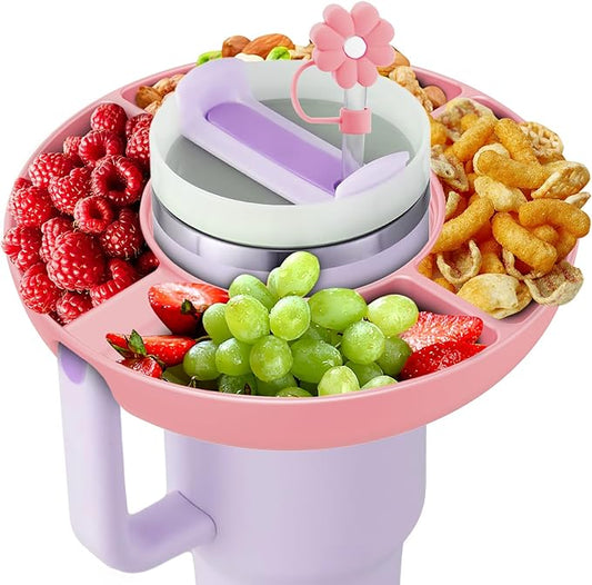 Snack Bowl for Stanley Cup 30 oz with Handle-Perfectly Compatible with Stanley Quencher H2.0 Tumbler 30 oz with Handle, Reusable Silicone Snack Tray, Stanley cup accessories-christmas gifts (Pink ）