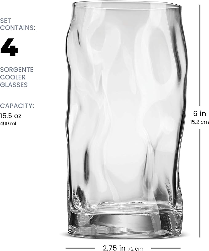 Bormioli Rocco Set Of 4 Sorgente Glasses, Crystal-clear Cocktail Glasses Barware, For Bourbon, Scotch, Water, Juice, Drinking Glasses Set, Made In Italy. (Highball)