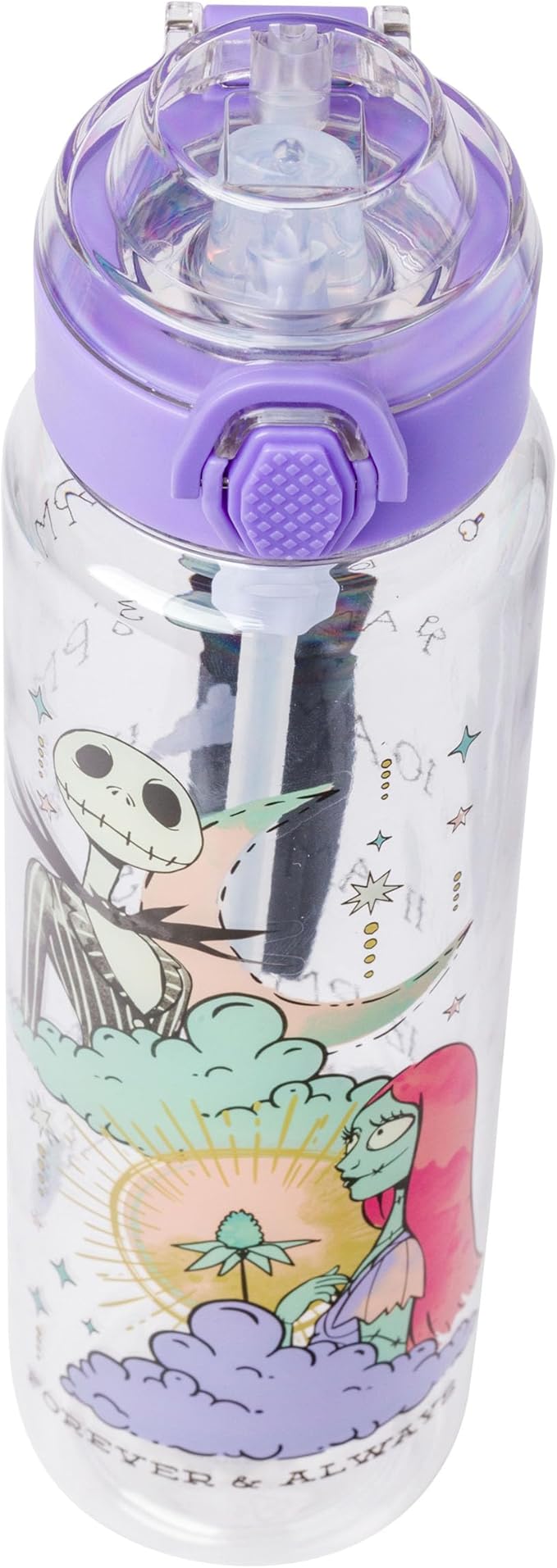 Silver Buffalo Disney Tim Burton's Nightmare Before Christmas Mystic Opulence Hydration Tracker Schedule Plastic Water Bottle With Locking Lid, Strap, and Straw, 33 Ounces