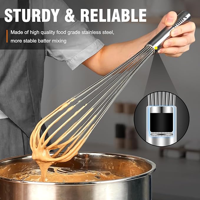 Walfos Whisk,17in Large Whisks, Heavy Duty Stainless Steel Wire Whisk Ideal For Beating Eggs, Blending Sauces, Mixing Batter.