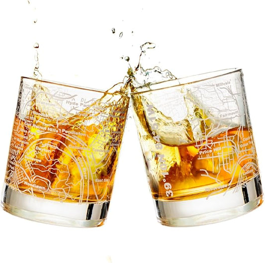 Greenline Goods Whiskey Glasses - 10 Oz Tumbler Set for Cincinnati lovers, Etched with Cincinnati City Map Old Fashioned Rocks Glass - Set of 2