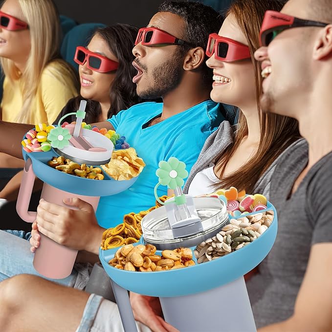 Snack Bowl for Stanley Cup 40 oz with Handle-Perfectly Compatible with Stanley Quencher H2.0 Tumbler 40 oz with Handle, Reusable Silicone Snack Tray, Stanley cup accessories (Blue Snack Bowl)