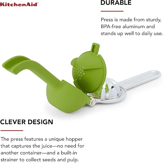 KitchenAid Citrus Juice Press Squeezer for Lemons and Limes with Seed Catcher and Pour Spout, 8 Inch