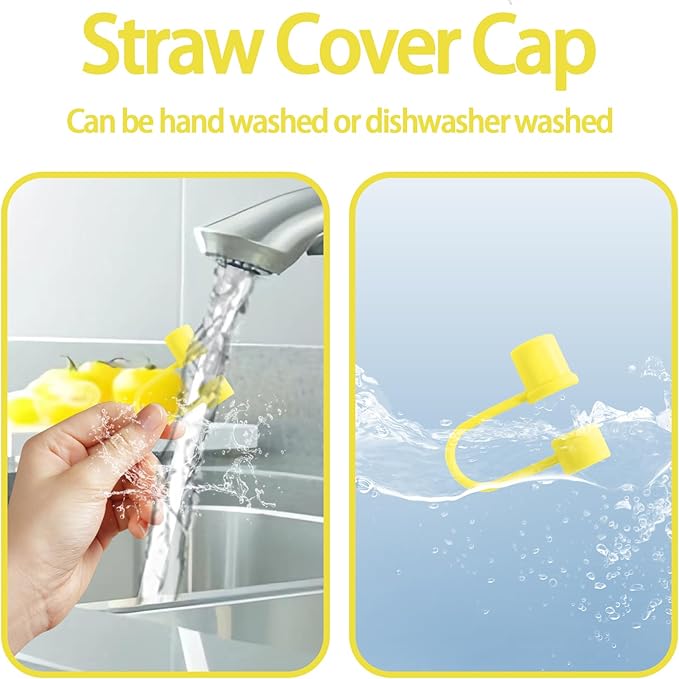 6PCS Silicone Straw Covers Cap Compatible with Stanley Cup 30-40 oz Tumbler with Handle 10mm Straw Toppers Reusable Straw Cover for Stanley Cup Accessories （Yellow）