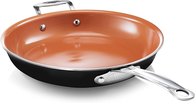 Gotham Steel Non Stick Frying Pan, 12.5” Ceramic Frying Pan Nonstick, Long Lasting Nonstick Cooking Pan with Helper Handle / Stay Cool Handle, Ultra-Durable, Dishwasher / Oven Safe, 100% Non Toxic