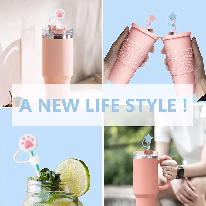 4Pcs Straw Covers Cap Toppers Compatible with Stanley 30&40 oz Tumbler Cups,Reusable Cute Silicone Straws Tips Lids Protectors for 0.4 in/10mm Stanleys Cup Accessories(4 PCS)