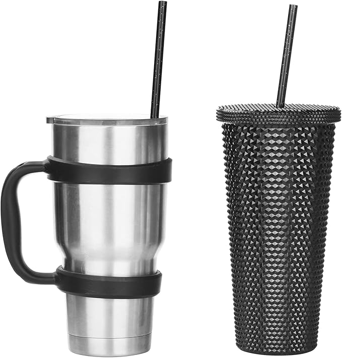ALINK 12PCS Reusable Black Glitter Straws, 11" Long Hard Plastic Tumbler Drinking Straws for 16 OZ 20 OZ 30 OZ Stanley, YETI, Mason Jar, Starbucks Tumblers with Cleaning Brush