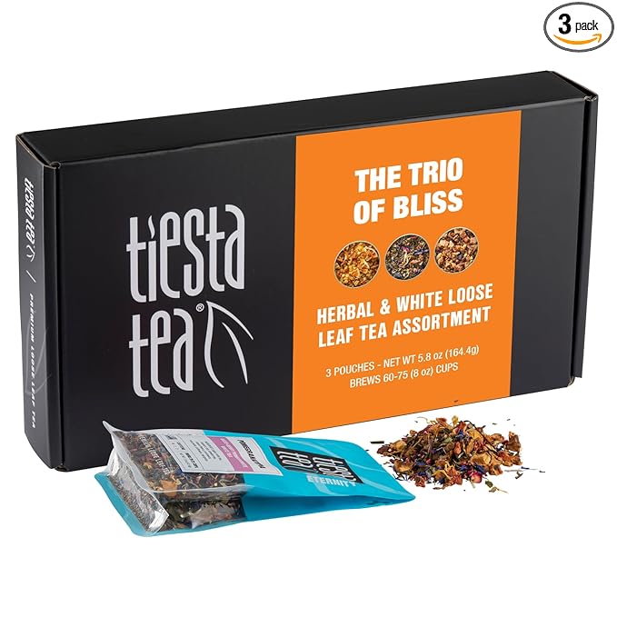 Tiesta Tea - Herbal Tea Gift Box, Loose Leaf, Medium to Non-Caffeinated Variety Pack, Make Hot & Iced, 3 Pouches of Assorted Blends with Herbal, White & Fruit Bags