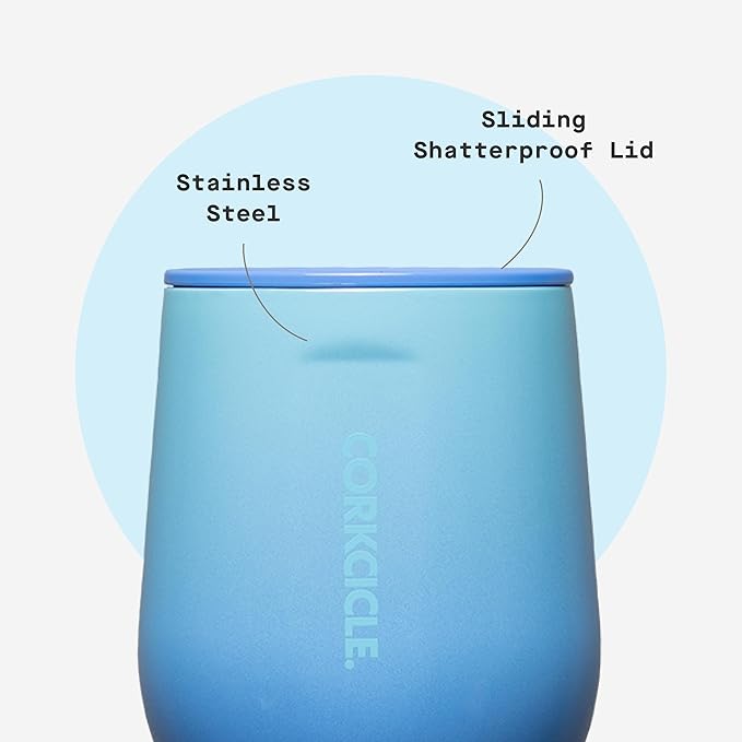 Corkcicle Classic Stemless Wine Tumbler - Keeps Drinks Cold for 6 Hours - Triple-Insulated Stainless Steel - Non-Slip Bottom - Summer Drinkware Gift - Keeps Drinks Ice Cold - 12 oz - Boom Box Blue