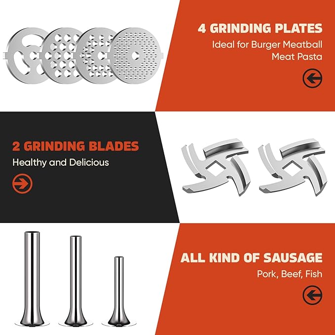 Stainless Steel Meat Grinder for KitchenAid Mixer, Meat Grinders, Sausage Stuffer, Burger Press, For Kitchen Aid Meat Grinder Attachment for KitchenAid Stand Mixer, Dishwasher Safe