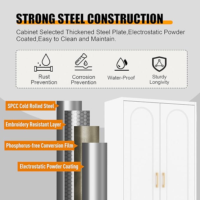 Metal Storage Cabinet with 4 Adjustable Shelves, 71" Tall Kitchen Pantry Cabinet with Doors, White Pantry Cabinets, Utility Large Cupboard, Storage Cabinets for Kitchen, Living Room, Dining