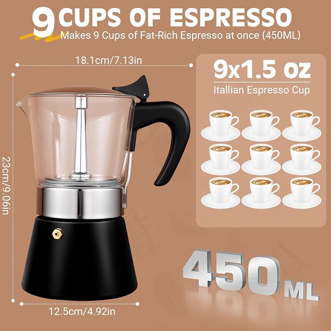 Induction Moka Pot, 9 Cups Crystal Glass-Top & Stainless Steel Moka Pot - Image 5