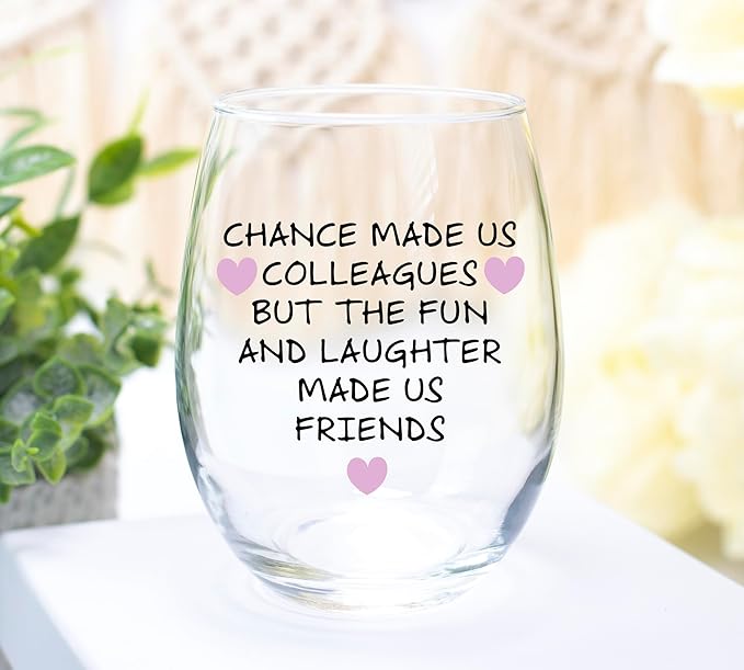 Gelid Chance Made Us Colleagues - Best Coworker BFF Gift - Perfect For Work Bestie Friend - Leaving or Going Away Present for Men and Women - 15 oz Stemless Wine Glass
