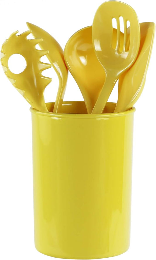 Reston Lloyd 6 Piece Kitchen Utensil Holder for kitchen counter, Utensils crock with Heat Resistant Spoon, Slotted Spoon, Ladle, Spatula BPA Free, Lemon