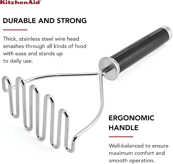 KitchenAid Gourmet Stainless Steel Wire Masher, 10.24-Inch, Black