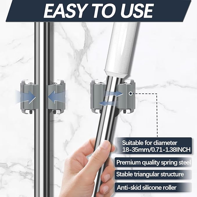 3-H 12 Pack Mop and Broom Holder Big Size Hanging 1 KG Extra,Broom Hanger Wall Mount for Hanging and Organizing Shove Rake Yard Tools in Shed Kitchen Laundry Room Bathroom Garden(grey)