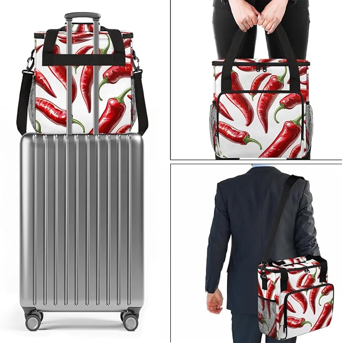 Chili Peppers Coffee Maker Travel Bag, Food Insulated Grocery Bag Travel Picnic - Image 7