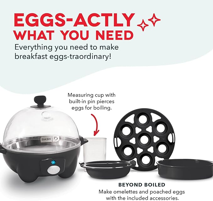 DASH Rapid Egg Cooker: 7 Egg Capacity Electric Egg Cooker for Hard Boiled Eggs, Poached Eggs, Scrambled Eggs, or Omelets with Auto Shut Off Feature - Black'