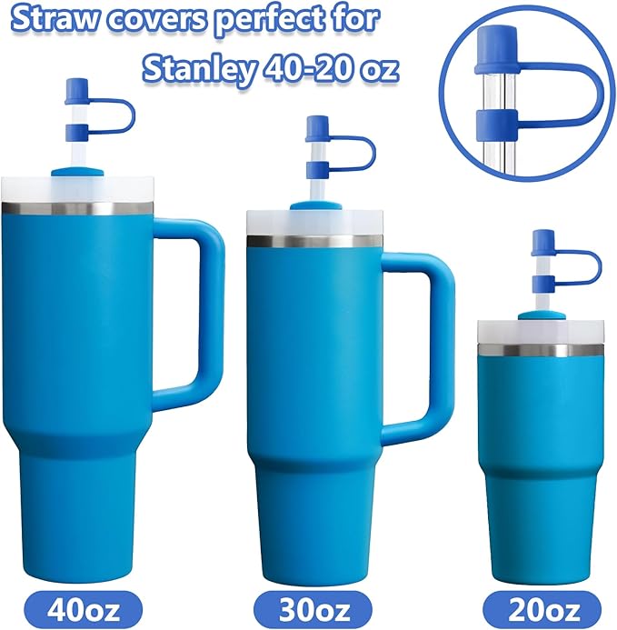 6PCS Silicone Straw Covers Cap Compatible with Stanley Cup 30-40 oz Tumbler with Handle 10mm Straw Toppers Reusable Straw Cover for Stanley Cup Accessories （Blue）