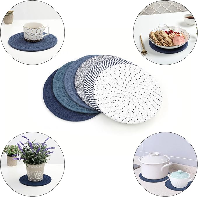 SHACOS Trivets for Hot Dishes, 6 Pieces 8 Inches Cotton Trivets Mats for Kitchen, Hot Pads for Countertops and Table, Heat-Resistant Pot Holders for Hot Pots and Pans, 6pcs