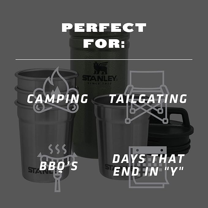 STANLEY Adventure Pre-Party Nesting Shot Glass Set | 4 Shot Glasses in Travel Carrying Case | 2 oz Stainless Steel Shooters | BPA-Free | Hammertone Green