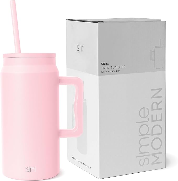 Simple Modern 50 oz Mug Tumbler with Handle and Straw Lid | Reusable Insulated Stainless Steel Large Travel Jug Water Bottle | Gifts for Women Men Him Her | Trek Collection | 50oz | Blush