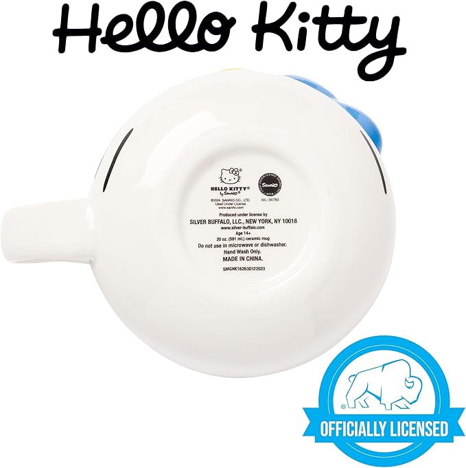 Silver Buffalo Sanrio Hello Kitty Blue Bow Ceramic 3D Sculpted Mug, 20 Ounces