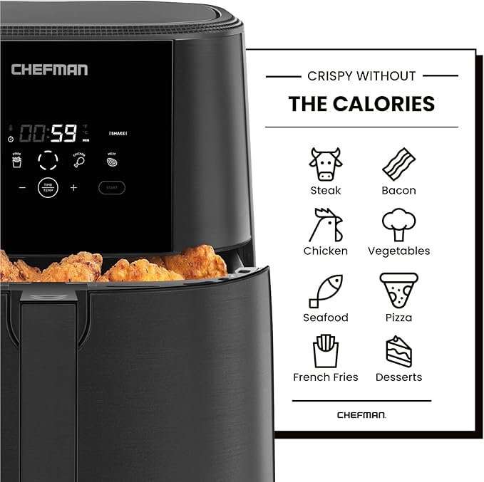 Chefman TurboFry Touch Air Fryer, 8-Quart Family Size, One-Touch Digital Controls for Healthy Cooking, Presets for French Fries, Chicken, Meat, Fish, Nonstick Dishwasher-Safe Parts, Black