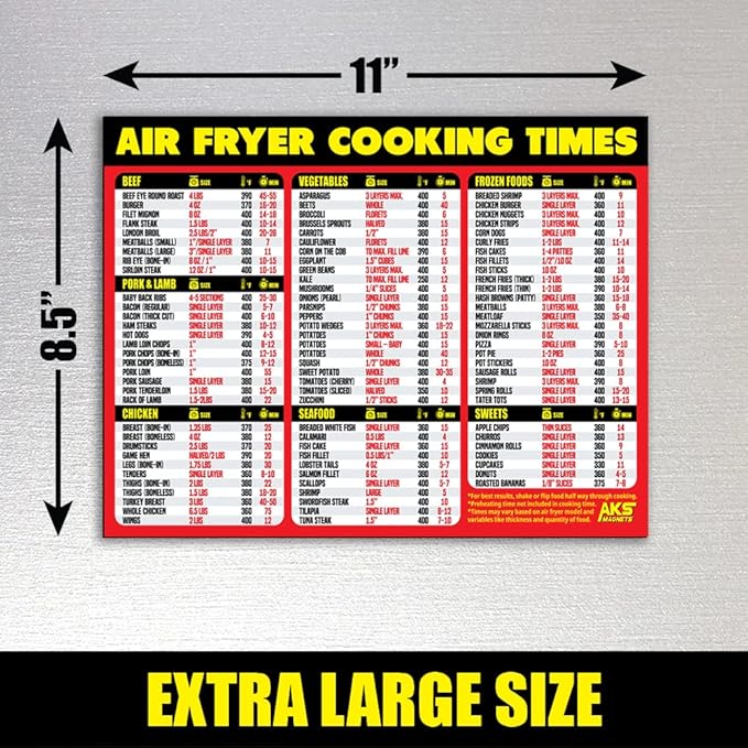 Air Fryer Magnetic Cheat Sheet - Large Print Easy to Read Airfryer Accessory - Air Fryer Cooking Times Chart Magnet, Airfry Cookbook Guide, Kitchen Cheat Sheet, Airfryer Oven Accessories 2025 (Red)