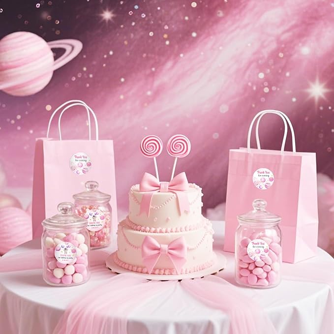 Serencatcher 80pcs Pink Space Thank You Stickers, Outer Space Party Decorations - Image 5