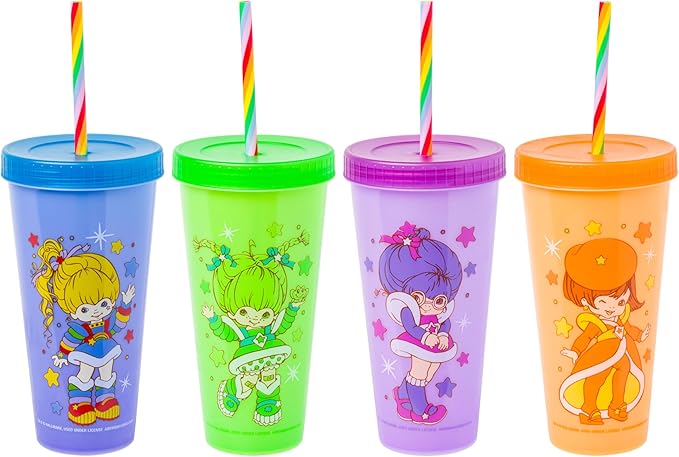 Silver Buffalo Rainbow Brite Color Change Plastic Tumbler Set Featuring Rainbow Brite, Patty O’Green, La La Orange, and Shy Violet, 24 Ounces (Pack of 48)