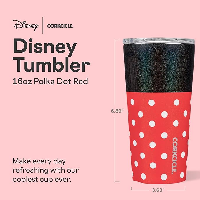 Corkcicle Disney Tumbler - Triple-Insulated Stainless Steel - Keeps Drinks Cold 9 Hours - Spill-Proof Lid & Reusable - Summer Drinkware Gift - Keeps Drinks Ice Cold - 16 oz - Minnie Mouse