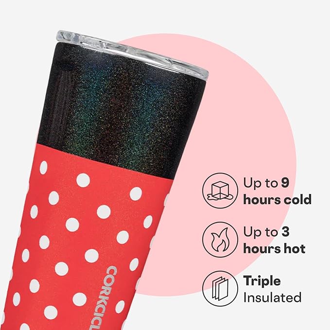 Corkcicle Disney Tumbler - Triple-Insulated Stainless Steel - Keeps Drinks Cold 9 Hours - Spill-Proof Lid & Reusable - Summer Drinkware Gift - Keeps Drinks Ice Cold - 16 oz - Minnie Mouse