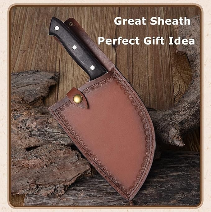 Forging Serbian Chef Knife Kitchen Chef Knives Full Tang High Carbon Clad Steel Almasi Butcher Cleaver with Leather Sheath Thanksgiving Christmas Gifts for Men Women (B-Almasi Knife)