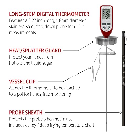 Escali DHC1 Digital Deep Fry Thermometer and Candy Thermometer with Pot Clip and Oil Temperature Gauge for Frying