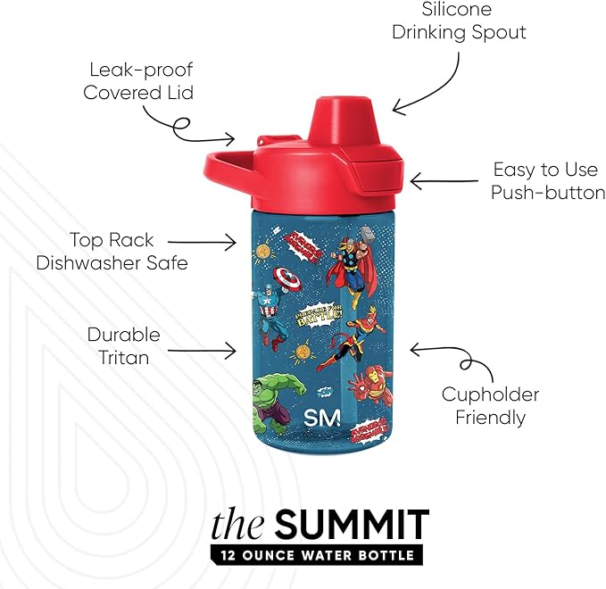 Simple Modern Marvel Kids Tritan Plastic Summit Water Bottle | 12 oz BPA-Free Cup with Covered Leak Proof Straw Lid for Boys, Toddlers | Avengers Prepare for Battle