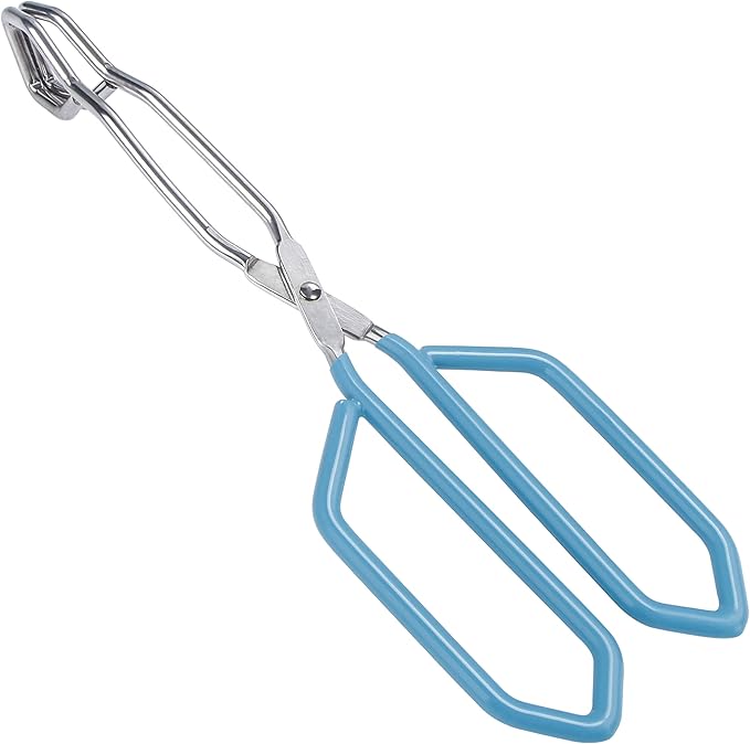 MSY BIGSUNNY Stainless Steel Scissor Tongs Heavy Duty Cooking Tongs with Soft Handles (1, blue 11")
