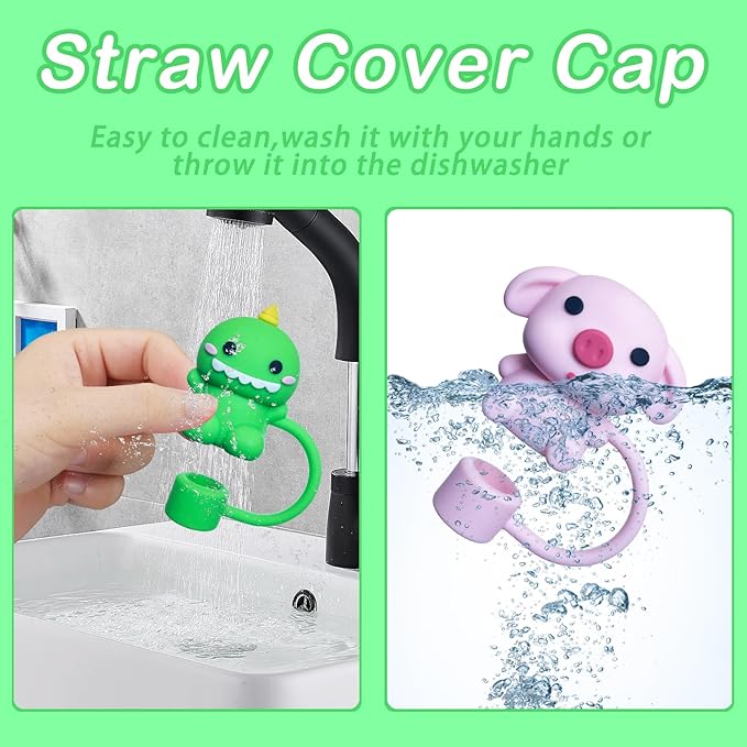 5PCS Straw Cover Cap for Stanley Cup, Silicone Cute Animal Straw Topper for Stanley 30&40 Oz Tumbler with Handle, 10mm 0.4in Dust-Proof Reusable Straw Tips Lids. (Color 8)